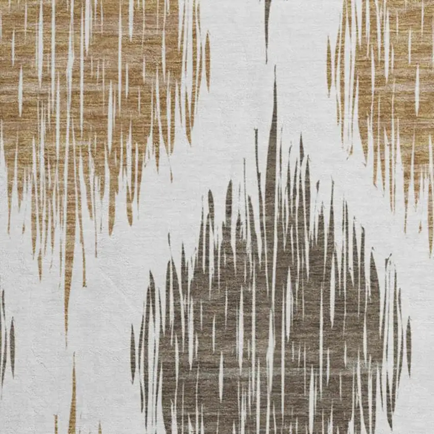 8' Chocolate And Ivory Ikat Washable Round Rug With UV Protection Photo 3