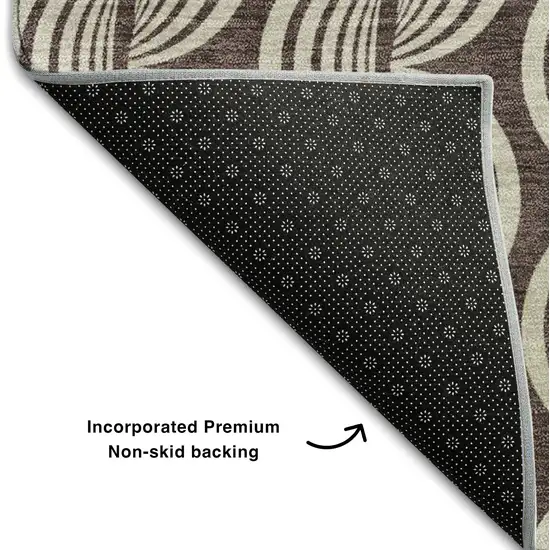 8' Chocolate And Ivory Ogee Washable Round Rug With UV Protection Photo 5