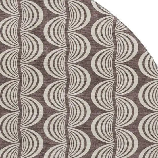 8' Chocolate And Ivory Ogee Washable Round Rug With UV Protection Photo 2