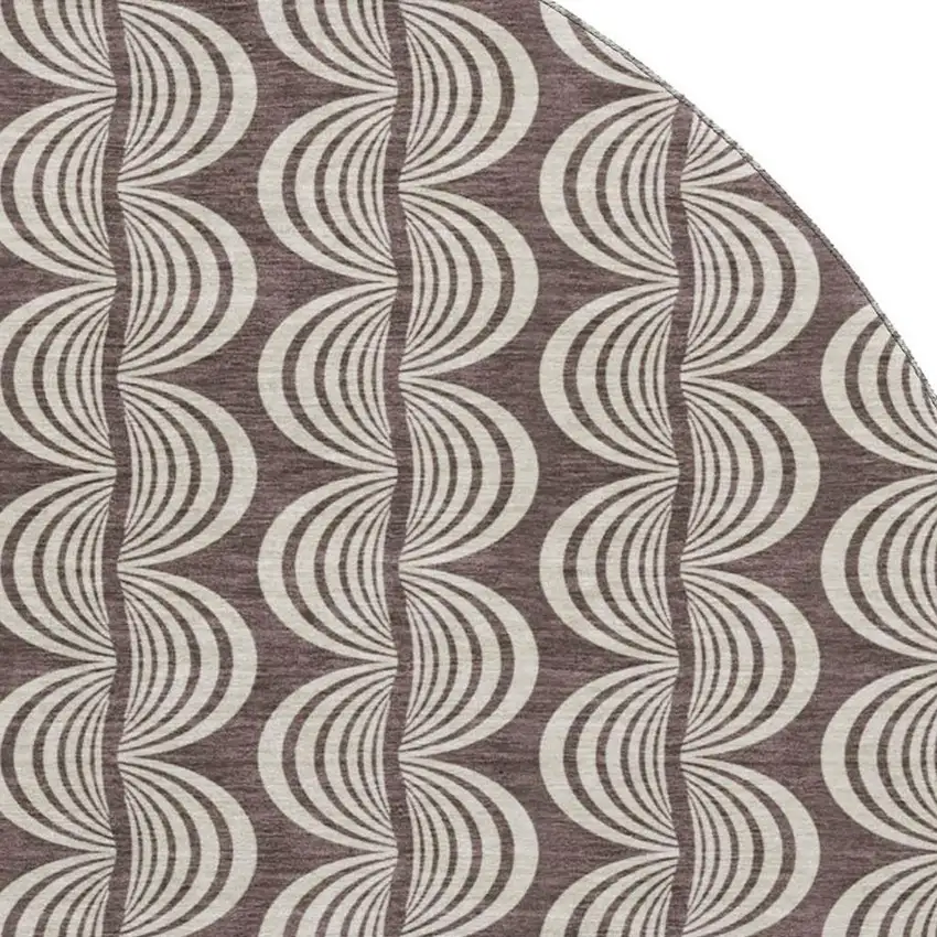 8' Chocolate And Ivory Ogee Washable Round Rug With UV Protection Photo 2