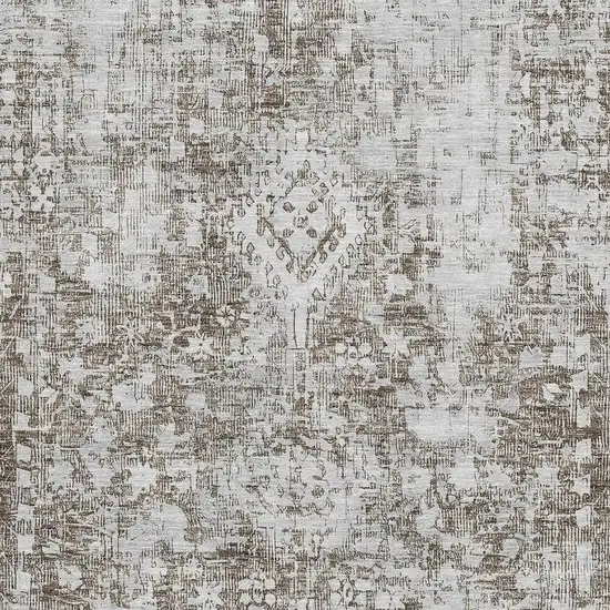 8' Chocolate And Ivory Oriental Washable Area Rug With UV Protection Photo 2