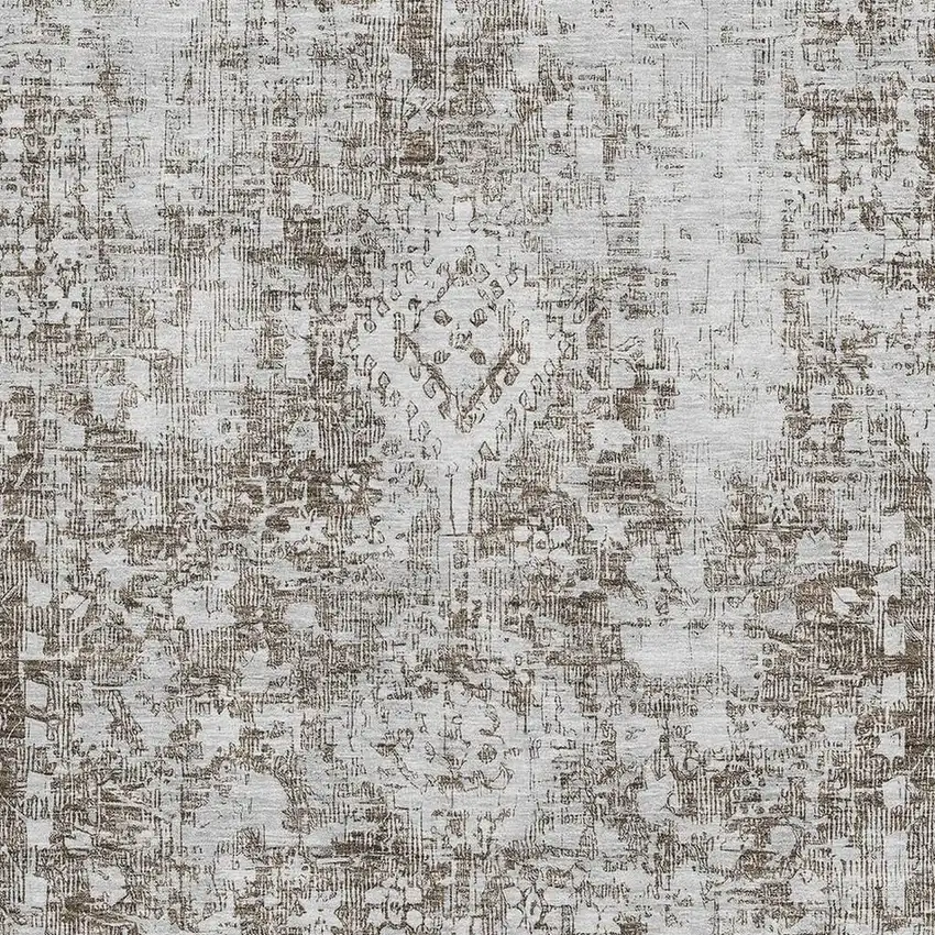 8' Chocolate And Ivory Oriental Washable Area Rug With UV Protection Photo 2