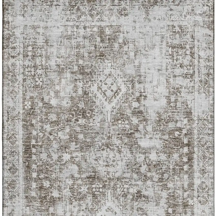 8' Chocolate And Ivory Oriental Washable Area Rug With UV Protection Photo 3