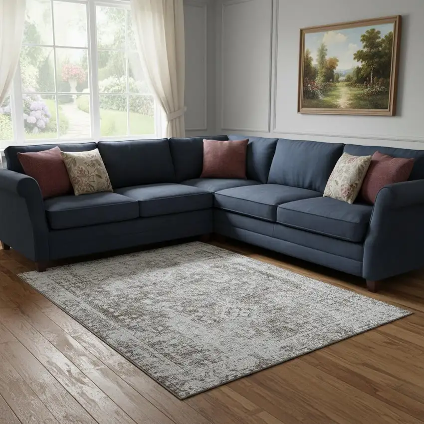 8' Chocolate And Ivory Oriental Washable Area Rug With UV Protection Photo 2