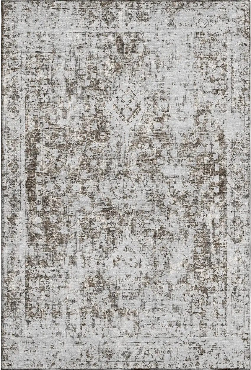 8' Chocolate And Ivory Oriental Washable Area Rug With UV Protection Photo 1