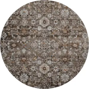 Photo of 8' Chocolate And Ivory Oriental Washable Round Rug With UV Protection