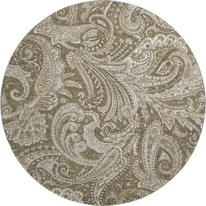 Photo of 8' Chocolate And Ivory Paisley Washable Round Rug With UV Protection