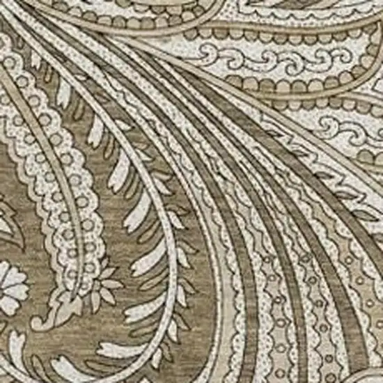 8' Chocolate And Ivory Paisley Washable Round Rug With UV Protection Photo 4