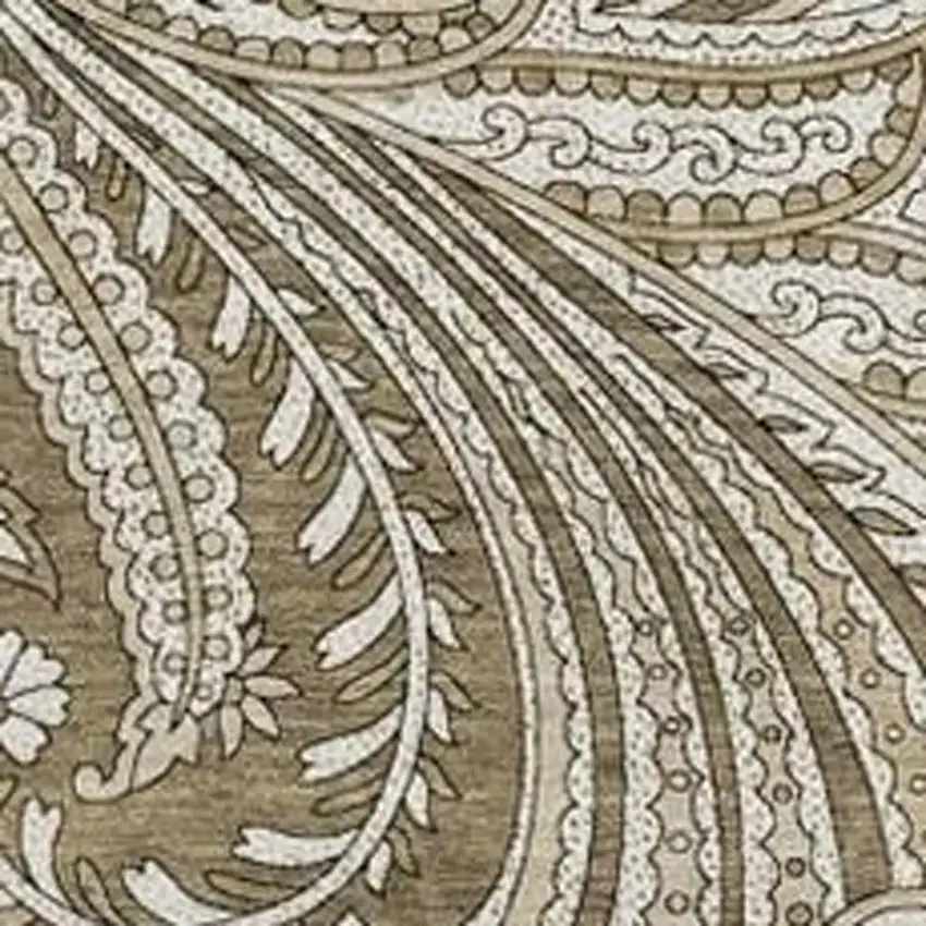 8' Chocolate And Ivory Paisley Washable Round Rug With UV Protection Photo 4