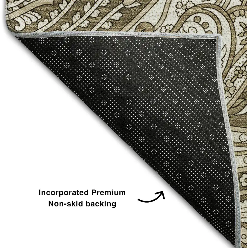 8' Chocolate And Ivory Paisley Washable Round Rug With UV Protection Photo 7