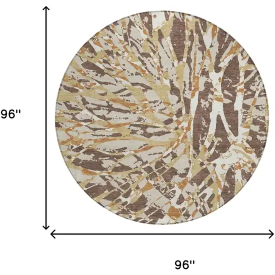 8' Chocolate And Ivory Round Abstract Washable Indoor Outdoor Area Rug Photo 9