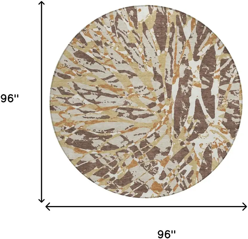8' Chocolate And Ivory Round Abstract Washable Indoor Outdoor Area Rug Photo 9