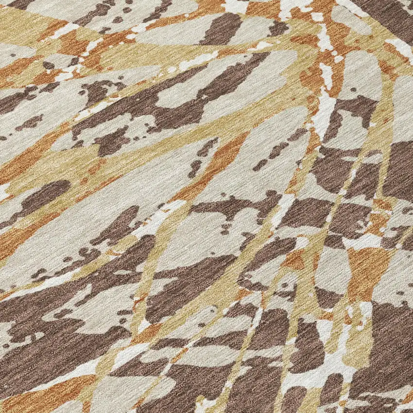 8' Chocolate And Ivory Round Abstract Washable Indoor Outdoor Area Rug Photo 8