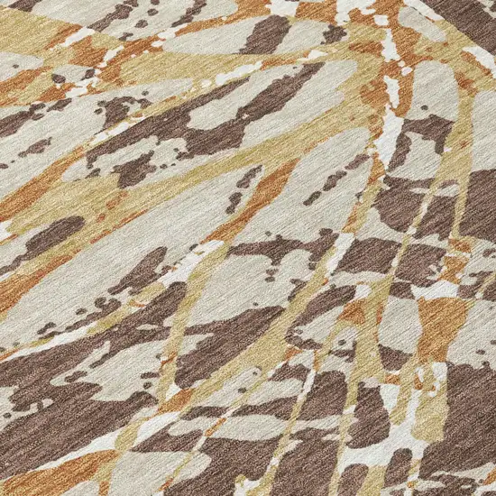 8' Chocolate And Ivory Round Abstract Washable Indoor Outdoor Area Rug Photo 8