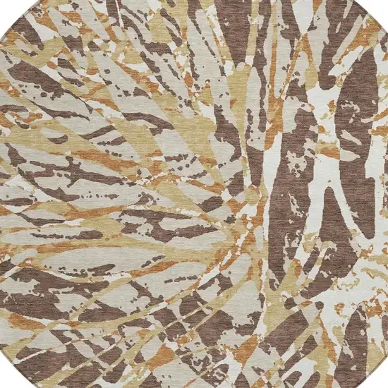 8' Chocolate And Ivory Round Abstract Washable Indoor Outdoor Area Rug Photo 5