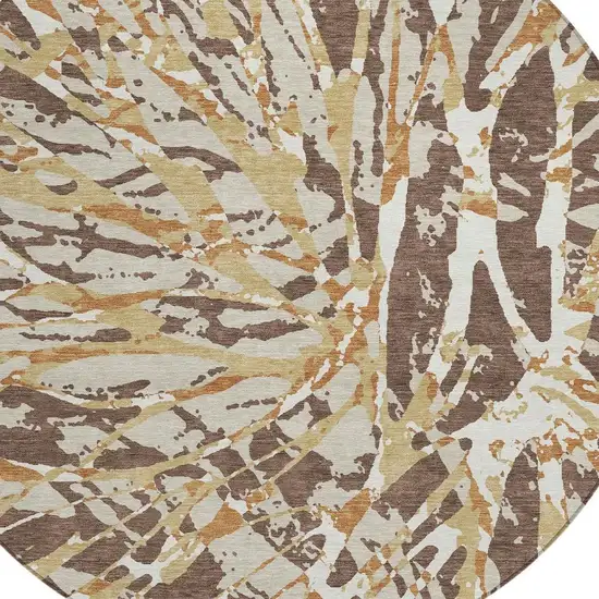 8' Chocolate And Ivory Round Abstract Washable Indoor Outdoor Area Rug Photo 3