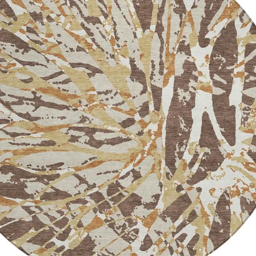 8' Chocolate And Ivory Round Abstract Washable Indoor Outdoor Area Rug Photo 3