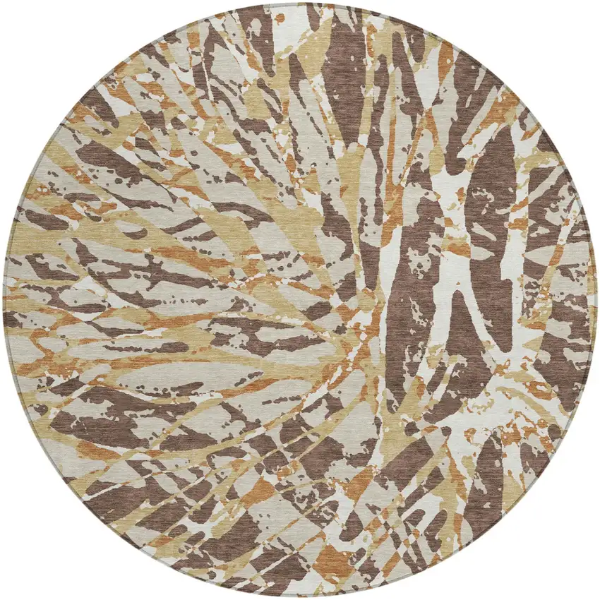 8' Chocolate And Ivory Round Abstract Washable Indoor Outdoor Area Rug Photo 2