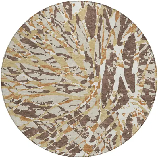 8' Chocolate And Ivory Round Abstract Washable Indoor Outdoor Area Rug Photo 2