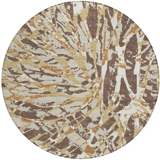 8' Chocolate And Ivory Round Abstract Washable Indoor Outdoor Area Rug Photo 4