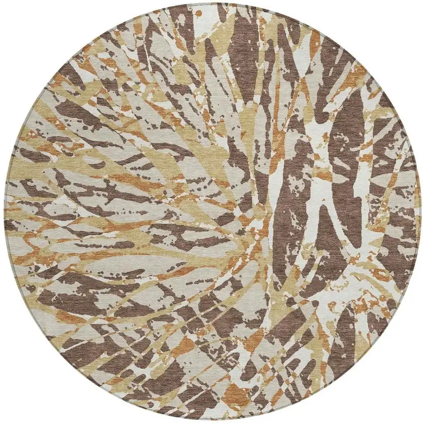 8' Chocolate And Ivory Round Abstract Washable Indoor Outdoor Area Rug Photo 4