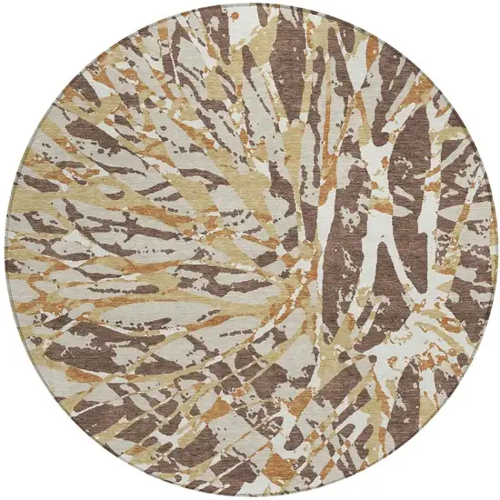 8' Chocolate And Ivory Round Abstract Washable Indoor Outdoor Area Rug Photo 6