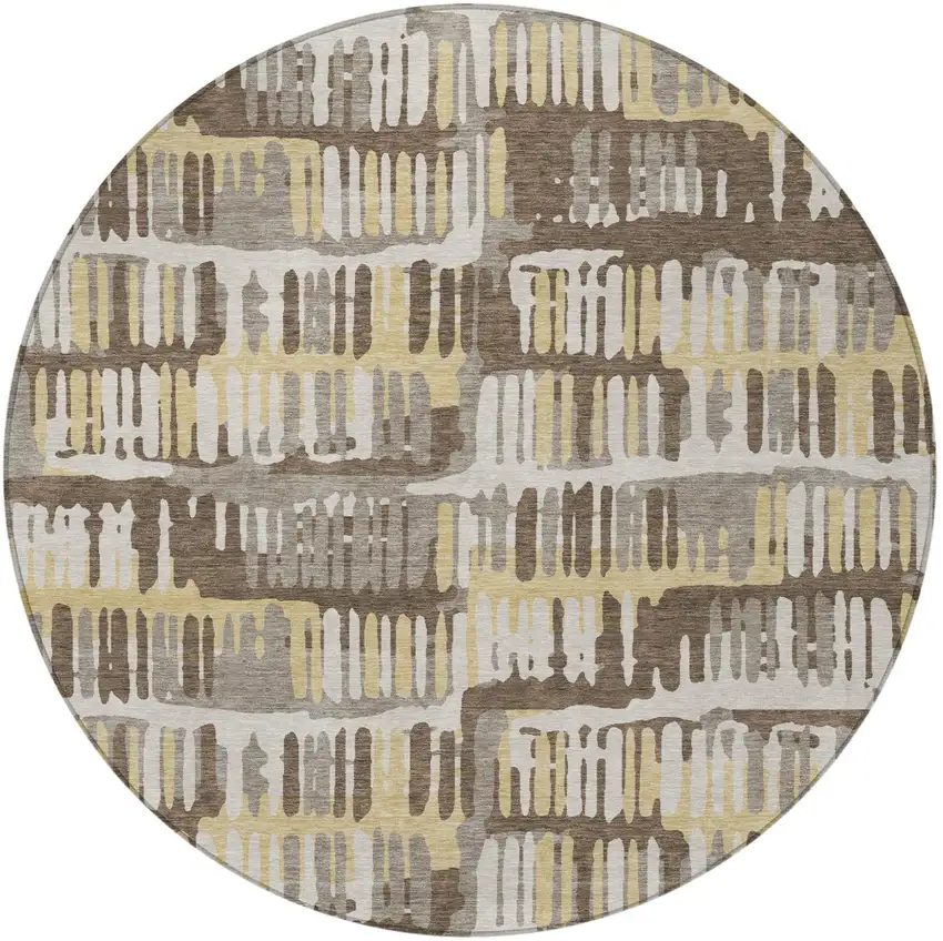 8' Chocolate And Ivory Round Abstract Washable Indoor Outdoor Area Rug Photo 3