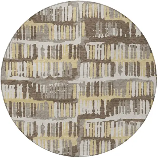 8' Chocolate And Ivory Round Abstract Washable Indoor Outdoor Area Rug Photo 3