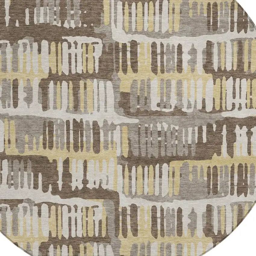 8' Chocolate And Ivory Round Abstract Washable Indoor Outdoor Area Rug Photo 5