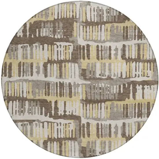 8' Chocolate And Ivory Round Abstract Washable Indoor Outdoor Area Rug Photo 2