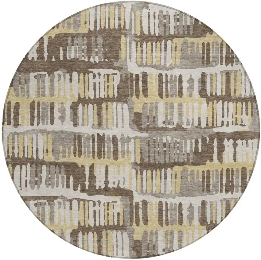 8' Chocolate And Ivory Round Abstract Washable Indoor Outdoor Area Rug Photo 2