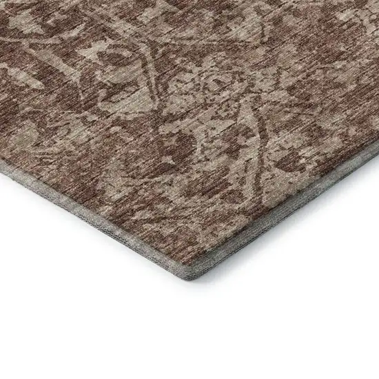 8' Chocolate And Ivory Round Damask Washable Indoor Outdoor Area Rug Photo 7