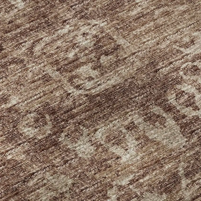 8' Chocolate And Ivory Round Damask Washable Indoor Outdoor Area Rug Photo 8