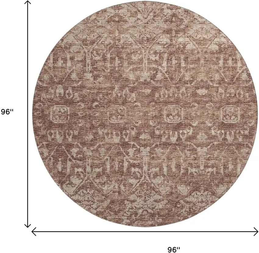 8' Chocolate And Ivory Round Damask Washable Indoor Outdoor Area Rug Photo 3