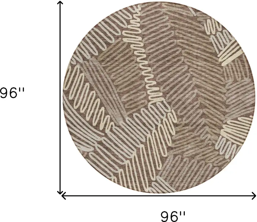 8' Chocolate And Ivory Round Floral Washable Indoor Outdoor Area Rug Photo 3