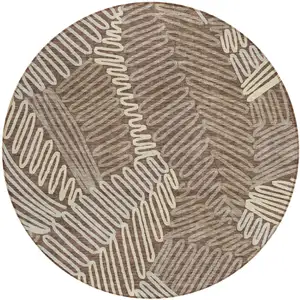 Photo of 8' Chocolate And Ivory Round Floral Washable Indoor Outdoor Area Rug