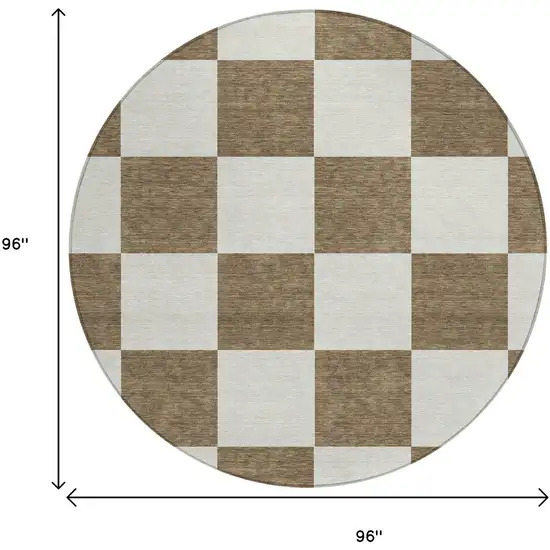 8' Chocolate And Ivory Round Geometric Washable Indoor Outdoor Area Rug Photo 3