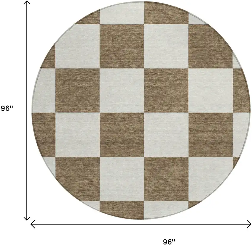 8' Chocolate And Ivory Round Geometric Washable Indoor Outdoor Area Rug Photo 3