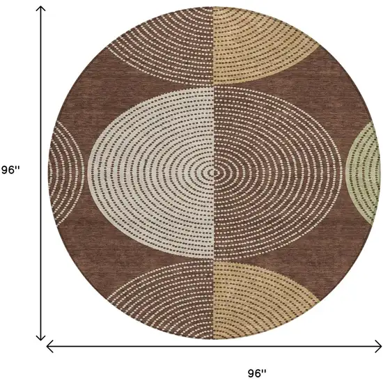 8' Chocolate And Ivory Round Geometric Washable Indoor Outdoor Area Rug Photo 3