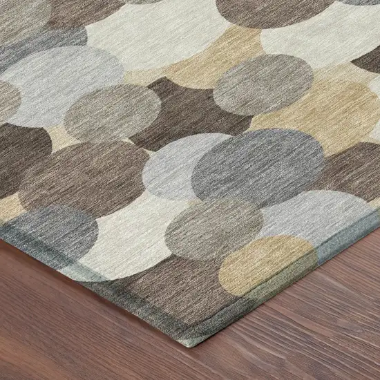 8' Chocolate And Ivory Round Geometric Washable Indoor Outdoor Area Rug Photo 6
