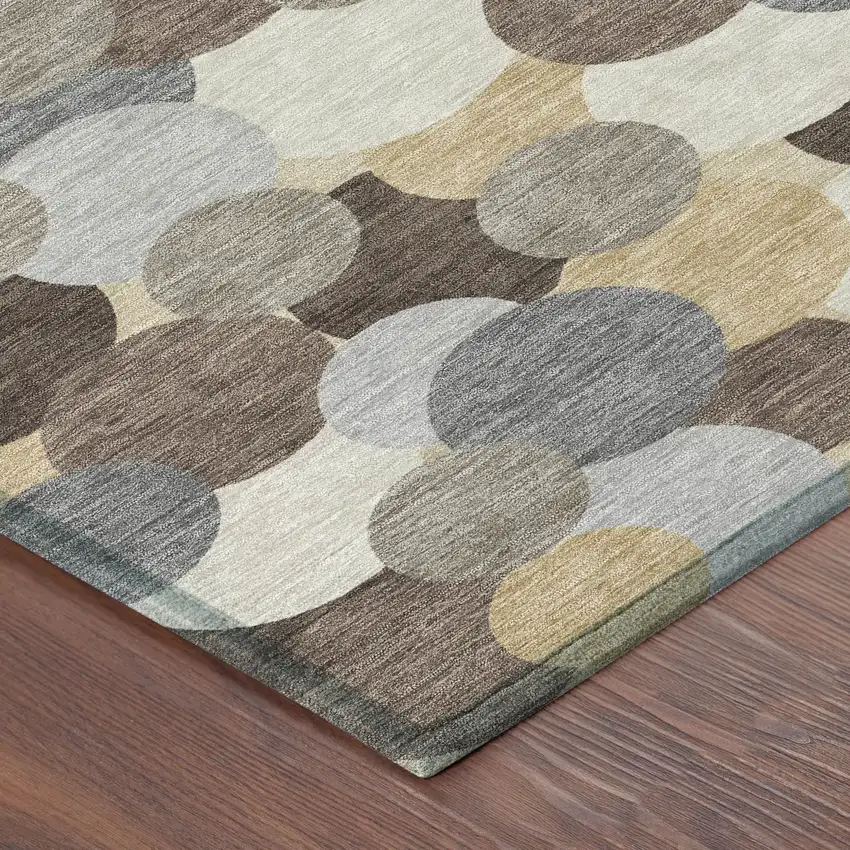 8' Chocolate And Ivory Round Geometric Washable Indoor Outdoor Area Rug Photo 6