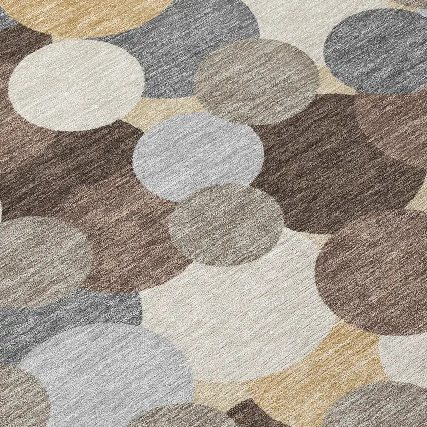 8' Chocolate And Ivory Round Geometric Washable Indoor Outdoor Area Rug Photo 7
