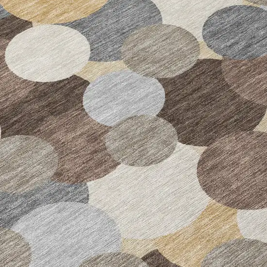 8' Chocolate And Ivory Round Geometric Washable Indoor Outdoor Area Rug Photo 7