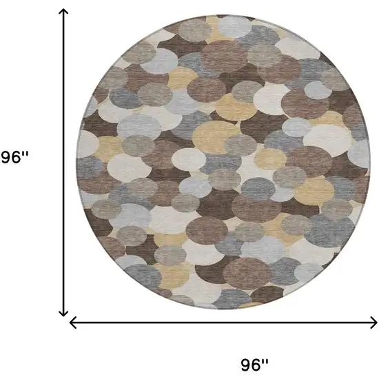 8' Chocolate And Ivory Round Geometric Washable Indoor Outdoor Area Rug Photo 8