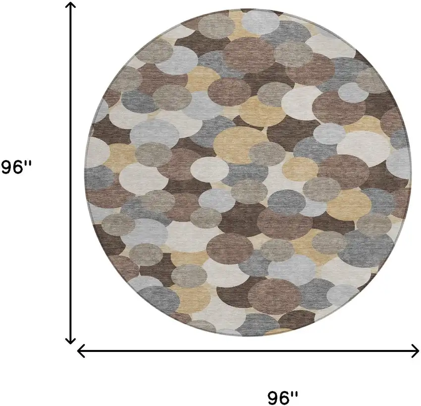 8' Chocolate And Ivory Round Geometric Washable Indoor Outdoor Area Rug Photo 8