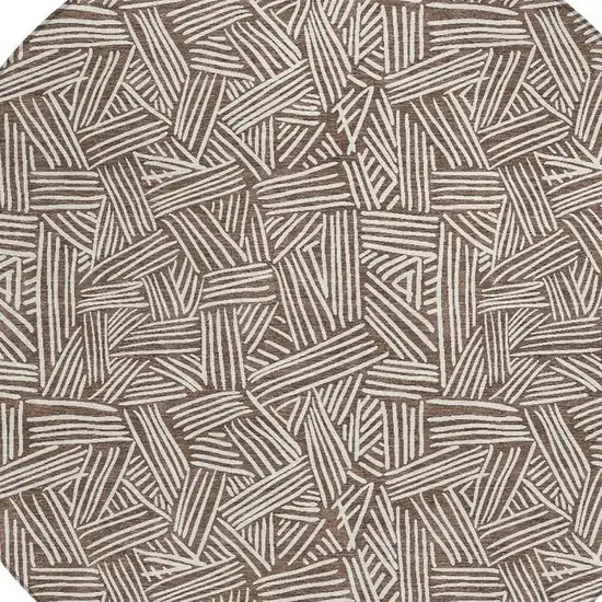 8' Chocolate And Ivory Round Geometric Washable Indoor Outdoor Area Rug Photo 3
