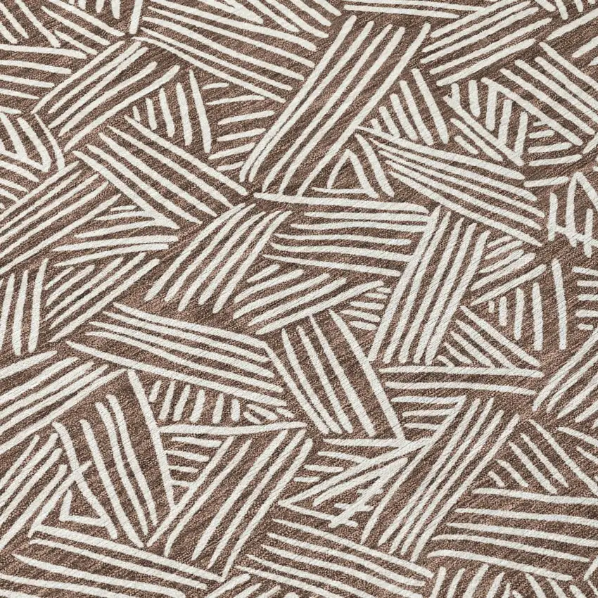 8' Chocolate And Ivory Round Geometric Washable Indoor Outdoor Area Rug Photo 7