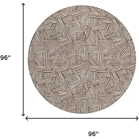 8' Chocolate And Ivory Round Geometric Washable Indoor Outdoor Area Rug Photo 8