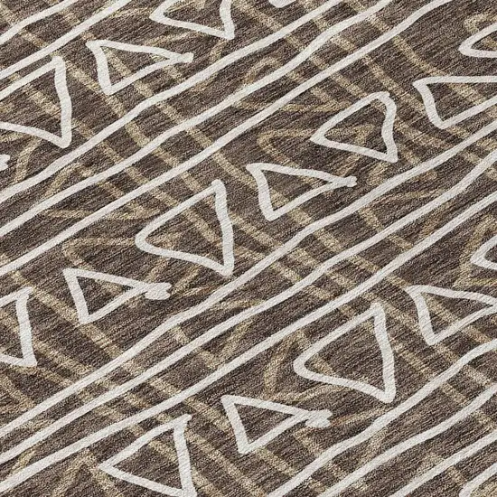 8' Chocolate And Ivory Round Geometric Washable Indoor Outdoor Area Rug Photo 5