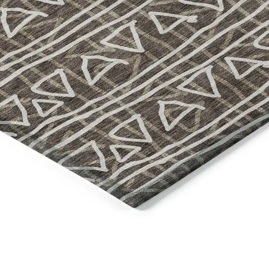 8' Chocolate And Ivory Round Geometric Washable Indoor Outdoor Area Rug Photo 3